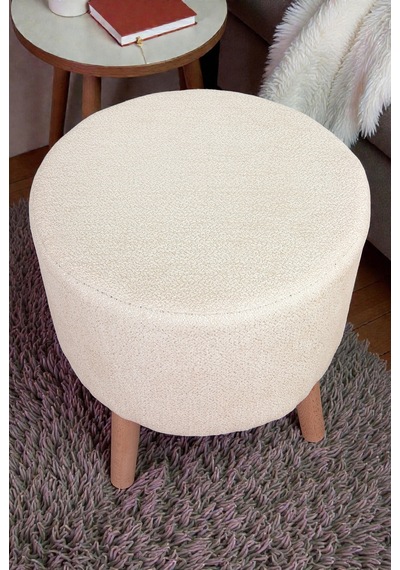 Modern Dekoratif Ahşap Ayaklı Puf Tabure, Oturma Ve Ayak Uzatma Pufu Krem - 40x36 Cm Krem