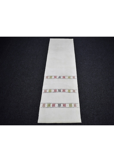 Zehra Abla Halı Yeni El Dokuma Emsalsiz Ak Pamuklu Yörük Yolluk Kilim 7432 Çok Renkli