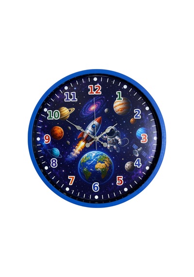 Galaksi Macerası 36 X 36 Cm Mavi Çocuk Duvar Saati