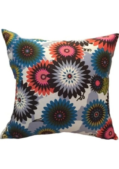 Geometrik Çiçek Baskılı Duck Pamuk Kumaş Krem Kırlent 45 45 Cm - 796 45 x 45
