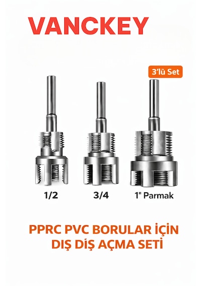 Pprc Pvc Boru Dış Diş Açma Seti 3 Lü 1/2 3/4 1 Parmak Pafta Kılavuz Matkap Uyumlu