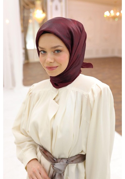 Silk Home Desenli Shiny Eşarp - 8647 - Bordo Siyah Bordo Siyah