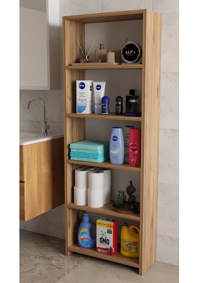 Banyo Çamaşır Dolabı 5 Raflı 150 Cm Çok Amaçlı Saklama Ve Düzenleyici Raf Atlantik Çam