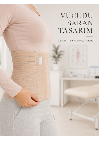 Doğum Sonrası Abdominal Korse 26 Cm 4 Kademe Ayarlı Karın Toparlayıcı Korse - Lisinya Bej