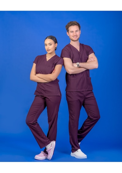 Tek Üst Unisex Kalıp Mürdüm Likralı Hemşire / Doktor Forması Scrubs Mor