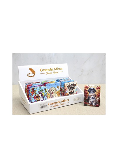 1 Adet İnce El Aynası Taş İşlemeli Dikdörtgen Tasarım Sevimli Köpek Motifli Cep Makyaj Aynası Pocket Mirror Hand Mirror 8,5 6 Cm Sarı