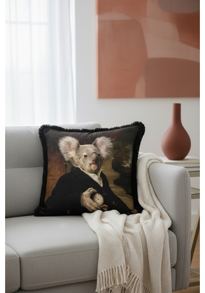 Avangart Portre Lüx Saçaklı Yastık Kılıfı-koala Figür Siyah Vintage Modern Püsküllü Kırlent Kılıfı Toprak Ada Yeşili Avangart Portre Lüx Saçaklı Yastık Kılıfı-koala Figür Siyah Vintage Modern Püsküllü Kırlent Kılıfı Toprak Ada Yeşili