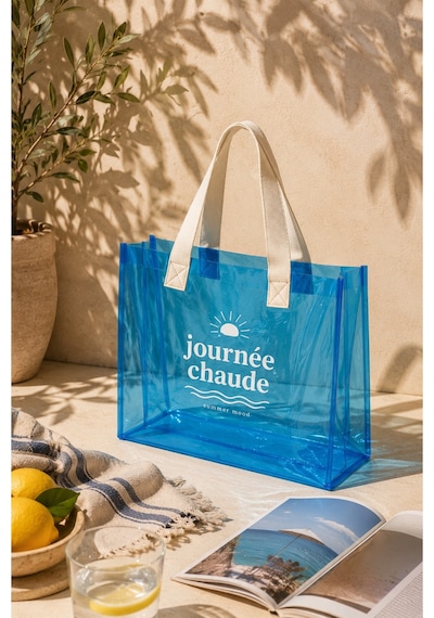 Hig Home Su Geçirmez Şeffaf Plaj Çantası Büyük Boy Kadın Deniz Havuz Omuz Çantası Pvc Şeffaf Çanta Beach Bag Mavi
