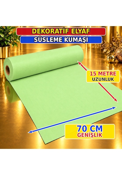 Vıp 15 Metre Açık Yeşil Tela Kumaş Açık Yeşil Elyaf Kumaş Yılbaşı Süsleme Kumaşı 70 Cm Genişliğinde