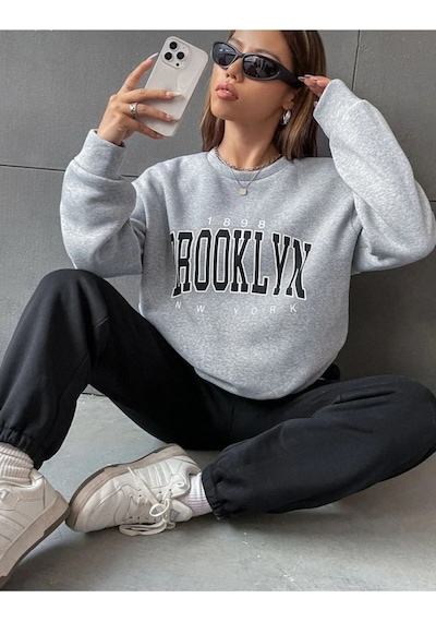 Oversize Basic Eşofman Takımı Alt Siyah Üst Gri Gri