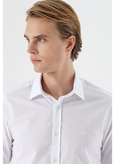 İmza Beyaz Uzun Kollu Filafil Sert Yaka Cepsiz Pamuklu Basic Slim Fit Dar Kesim Gömlek 1004240008-beyaz Beyaz