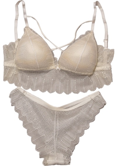 3nbe Kadın Sütyen Ekru Dantelli Bralette Desteksiz Brezilyan