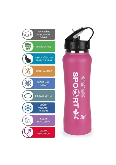 Matara 700 Ml Paslanmaz Çelik Suluk Paslanmaz Spor Model Pembe Pembe