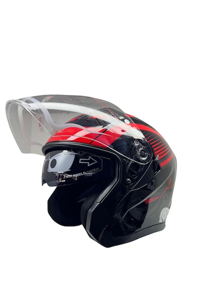 Kask Ls5 Marka Çenesiz Yarım Kask Siyah - Kırmızı