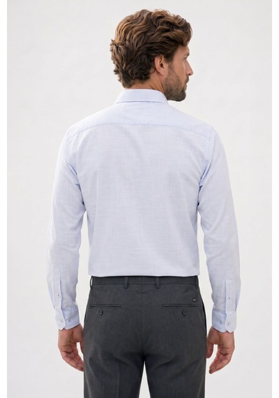 Tudors Erkek Regular Fit Klasik Kesim Oversize %100 Pamuk Keten Doku Mavi Gömlek-42665