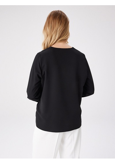 Faik Sönmez Boncuk Nakış Detaylı V Yaka Uzun Kol Bluz W27blz011 Uw27blz01110 Siyah