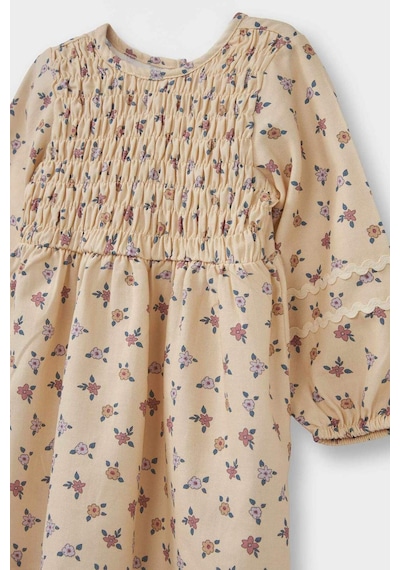 Defacto Kız Bebek Çiçekli Twill Elbise G3513a525auer120 Ekru-er120