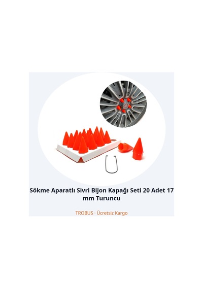 Trobus Sökme Aparatlı Sivri Bijon Kapağı Seti 20 Adet 17 Mm Turuncu