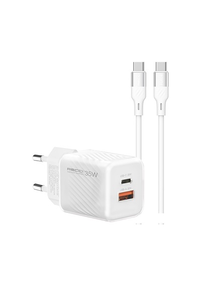 Recci Rc83ecc Gan Teknolojili Hızlı Şarj Başlığı Usb-a To Type-c Pd 35w Kablolu Şarj Seti Beyaz
