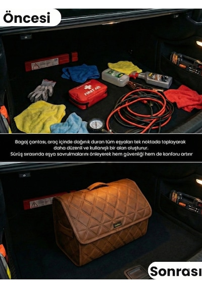 Araç Bagaj Düzenleyici Organizer Tay Tüyü Kaymaz Cırt Bantlı Geniş Hacimli Çanta A6