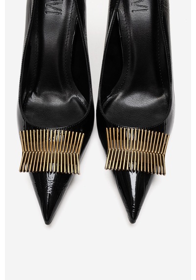 Luvishoes Dexen Siyah Baskı Metal Tokalı Kadın İnce Topuklu Ayakkabı