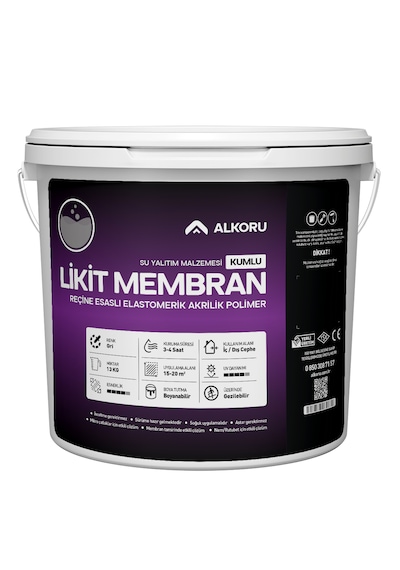 Alkoru 13 Kg Gri Kumlu Likit Membran Renkli Reçine Esaslı Sıvı Su Yalıtım Malzemesi