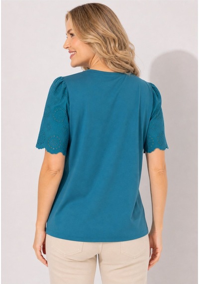 Mamayaga Kadın V Yaka Kolları Güpürlü Curve Büyük Beden Spor Şık %100 Cotton Tshirt Bluz Petrol Mavi Mamayaga Kadın V Yaka Kolları Güpürlü Curve Büyük Beden Spor Şık %100 Cotton Tshirt Bluz Petrol Mavi
