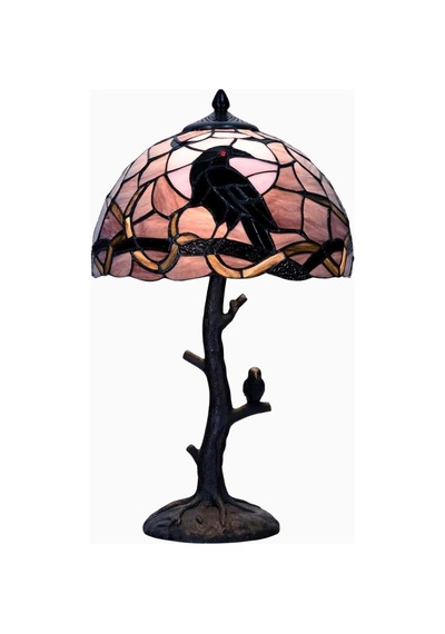Home London Breeze Raven Tiffany Stil Vitray Cam, El Işçiliği Dekoratif Masa Lambası Koyu Mor