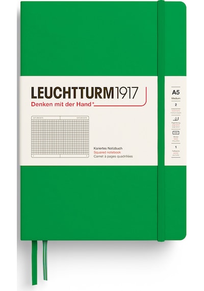 Leuchtturm1917 Not Defteri Orta Boy A5 , Sert Kapak, 251 Numaralandırılmış Sayfa, Kareli, Bahar Yaprağı Yeşil