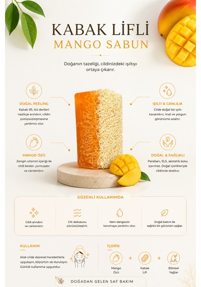 Kabak Lifli Sabun Mango Özlü Nemlendirici Ve Besleyici Cilt Bakım Sabunu