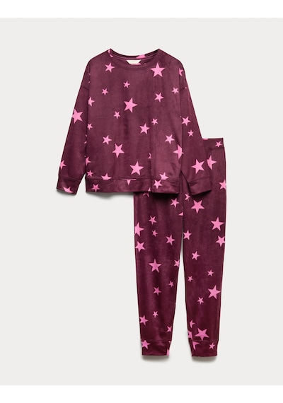 Marks & Spencer Polar Baskılı Pijama Takımı T37004626F Mor
