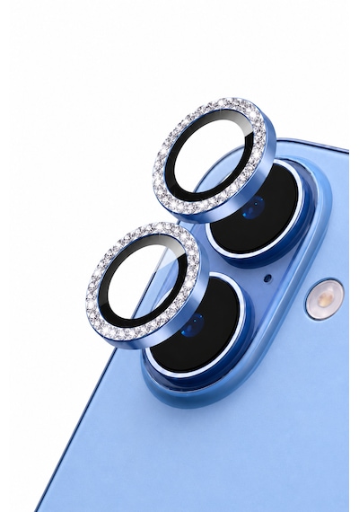 Apple iPhone 17 Uyumlu Taşlı Kamera Lens Koruyucu Sis Mavisi