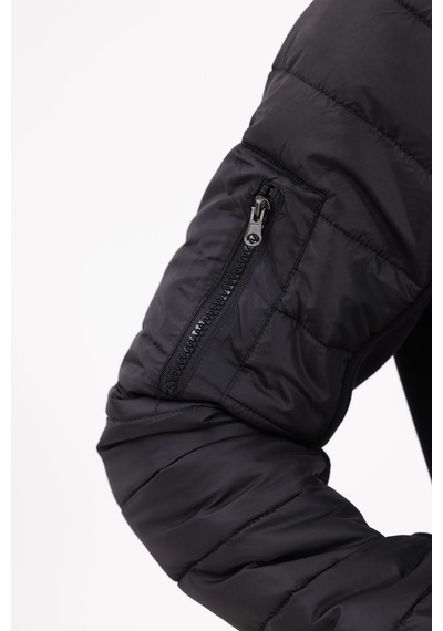 Rowinger Kapitone Ön Panel Detaylı Polo Yakalı Cepli Rahat Kalıp Uzun Kollu Sweatshirt Black
