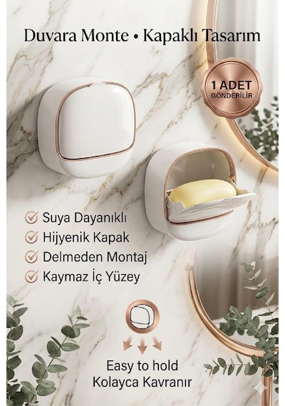 Buççin Online Mağaza 1 Adet Yapışkanlı Hazneli Kapaklı Katı Sabunluk Kendinden Boşaltmalı Su Tutmaz Katı Sabunluk Sabun K Çok Renkli
