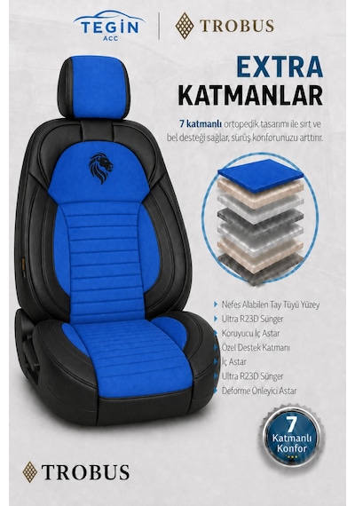 Fiat Albea 2002-2012 Araca Uyumlu Premium Tay Tüyü Koltuk Kılıfı Liona Serisi Mavi Siyah 04738924