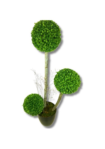 Cihan Çiçekçilik 3'lü Çamdalı Şimşir Top 170 Cm Yapay Ağaç 30x30 Metal Saksı Yeşil