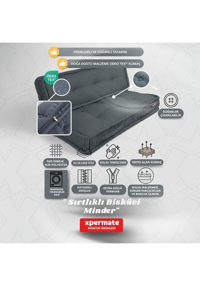 2'li Yer Minderi 60x120x14 Cm Palet Minderi, Bahçe Minderi, Oturma Minderi, Balkon Takımı Minderi Antrasit Diğer