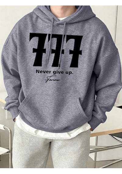 Startmore Tarzsokak Never Give Up Number 777 Print Basics Sokak Kapüşonluları Erkekler Polar Yumuşak Sokak Giyimi Gri