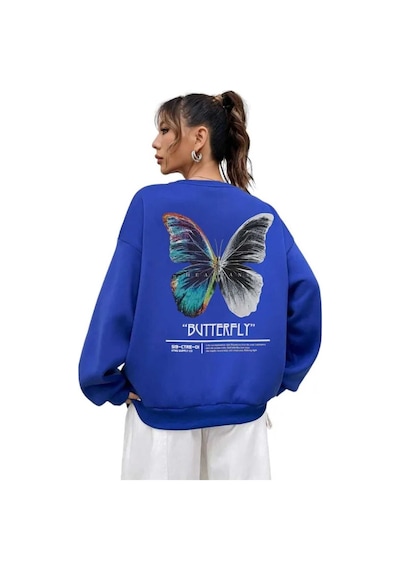 Kozia Outdoors Oyaka Baskılı Unisex Oversize Sweatshirt Mavi