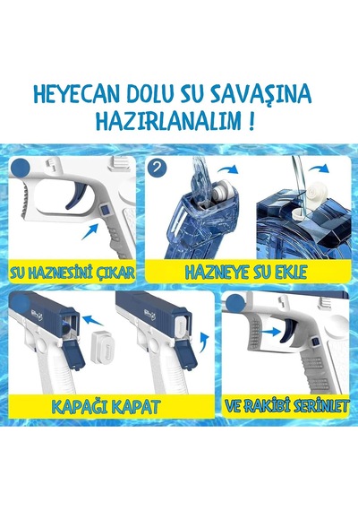 Giffy/şarjlı Elektrikli Su Tabancası Tam Otomatik 10m Fışkırtma Havuz Deniz Açık Hava Işıklı 300 Ml Kapasiteli 500 Mah Bataryalı