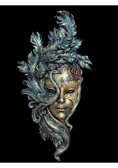 Tavus Kuşu Maskeli Kadın Duvar Mask Kahve Bronz Dekoratif Duvar Maskesi El Yapımı Maske Sanat Eseri