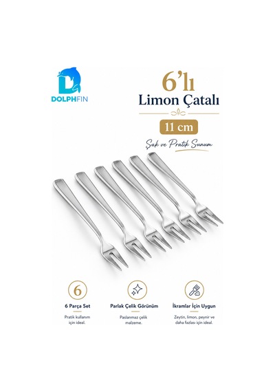 6 Lı Paslanmaz Çelik Limon Çatalı Seti 11 Cm Mini İkram Ve Sunum Çatalı Gümüş