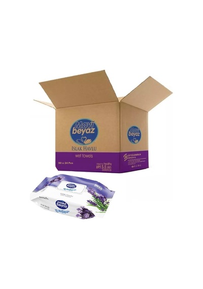 Mavi Beyaz Islak Havlu Mendil 90 Yaprak Lavanta 24 Lü Set 90 Yapr