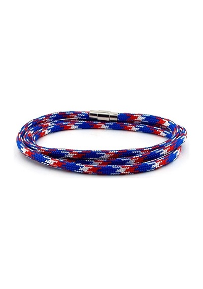 Paracord Üç Sira Dolama Mavi Kirmizi Beyaz Erkek Bileklik Bt411 Çok Renkli