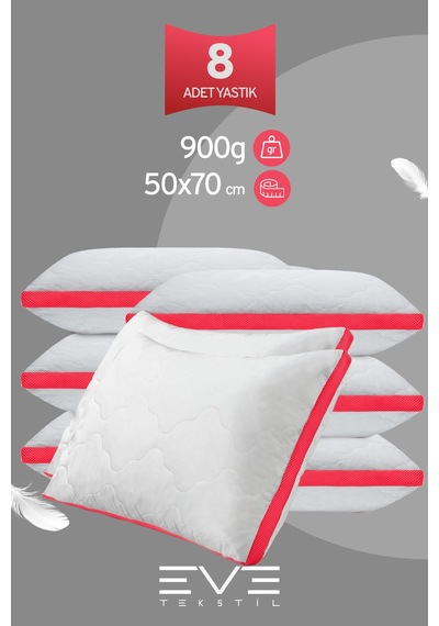 8 Adet Klimax Pembe Serisi Kılıflı Fermuarlı Klimali Antialerjik Silikon Nano Elyaf Yastık 50x70cm Beyaz