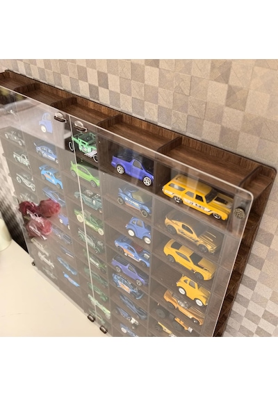 Pleksi Kapaklı 1/64 Ölçek 50araç Hotwheels Matchbox Metal Araç Uyumlu Model Oyuncak Araba Rafı- Çok Renkli