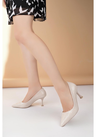 Nesilshoes Nesil Shoes Özma 6175 Bej Topuklu Kadın Stiletto