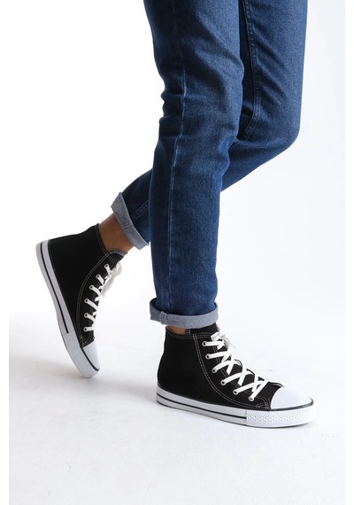 Jy0423 Axe Bağcıklı Keten Kumaş Erkek Günlük Sneaker Ayakkabı Kbt - Siyah Siyah