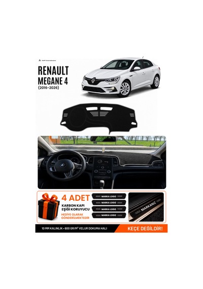 Renault Megane 4 2016-2024 Uyumlu Torpido Örtüsü, Torpido Kılıfı - Siyah Gri