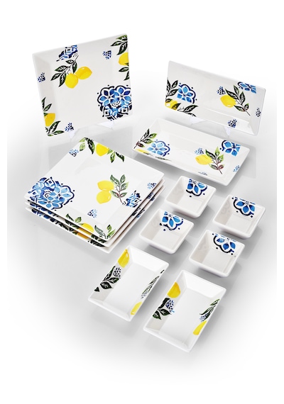 Piatti Naturali 12 Parça 4 Kişilik Limon Kahvaltı Takımı Handmade Sunum Set Çok Renkli